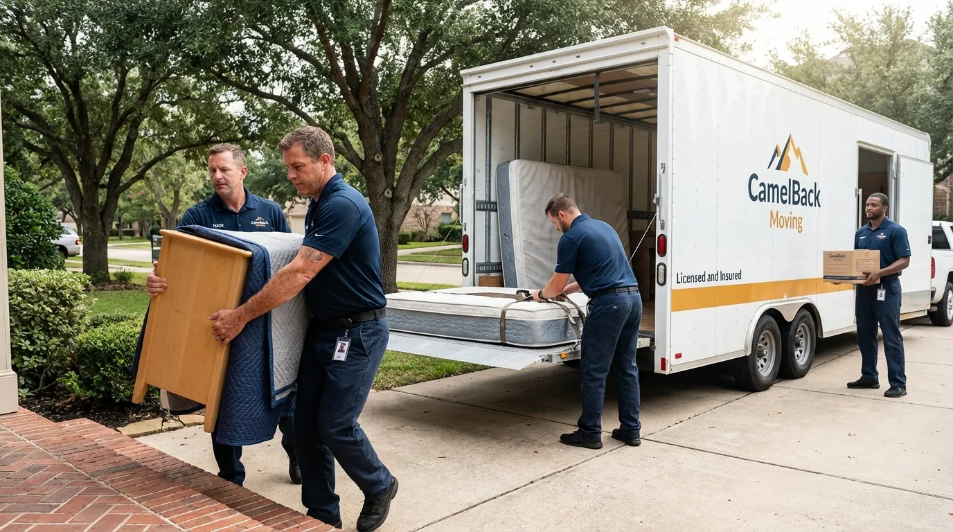 Crew loading residential truck for cross-state move from Chesaning, MI