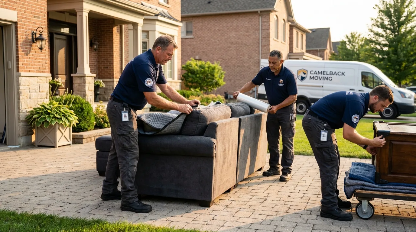 Large estate moving crew wrapping furniture in Chesaning, MI